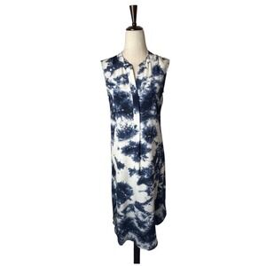 Acrobat Dress Women XS Blue White Tie Dye Silk Sleeveless Midi‎ Casual Chic